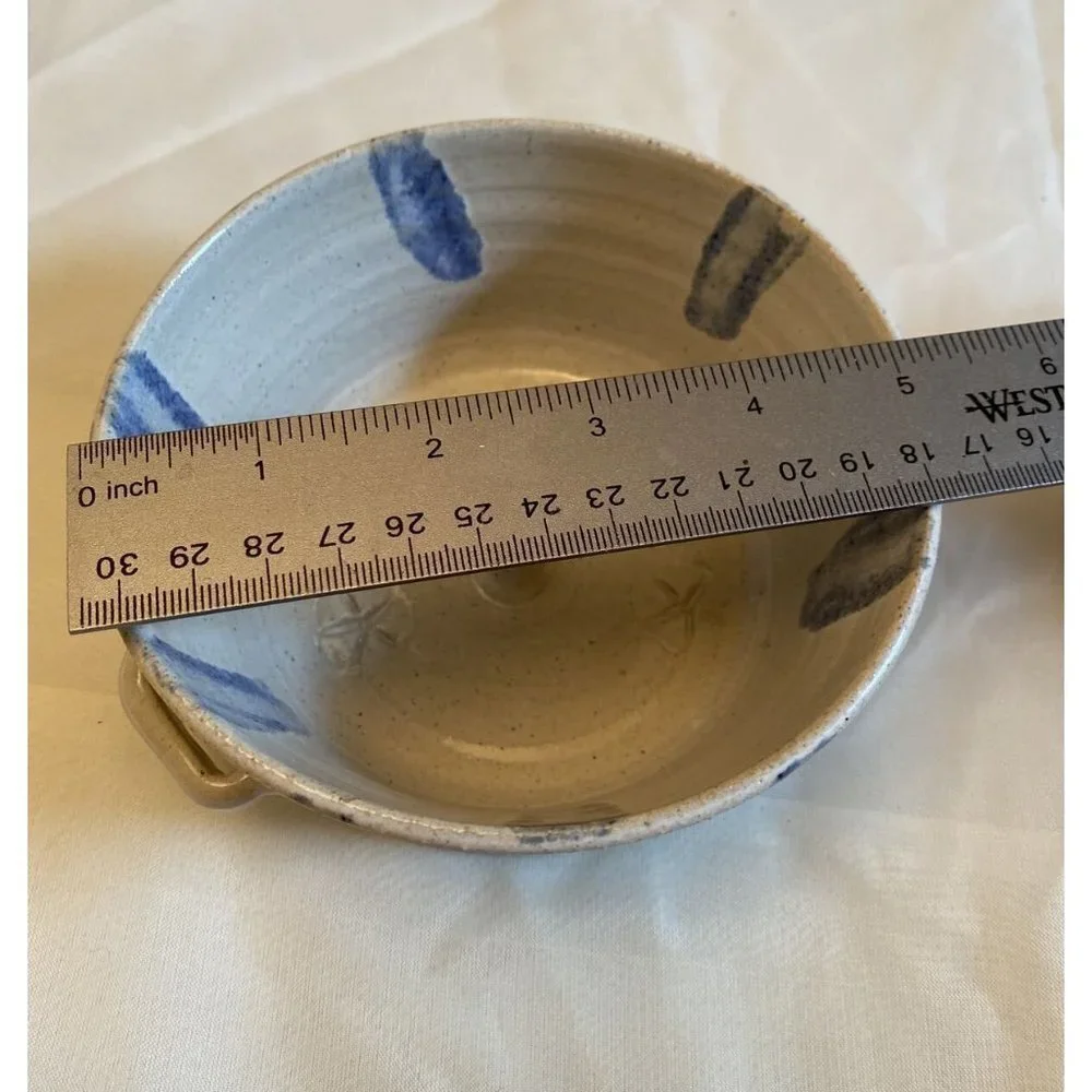Vtg‎ 90s Dixieland Apple Baker Set Seagrove Pottery Blue White Randy Sandy James